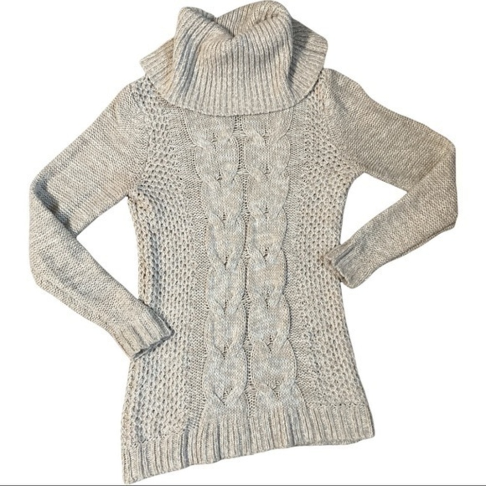 Elle size medium turtle neck cowl neck soft knit sweater cream light tan